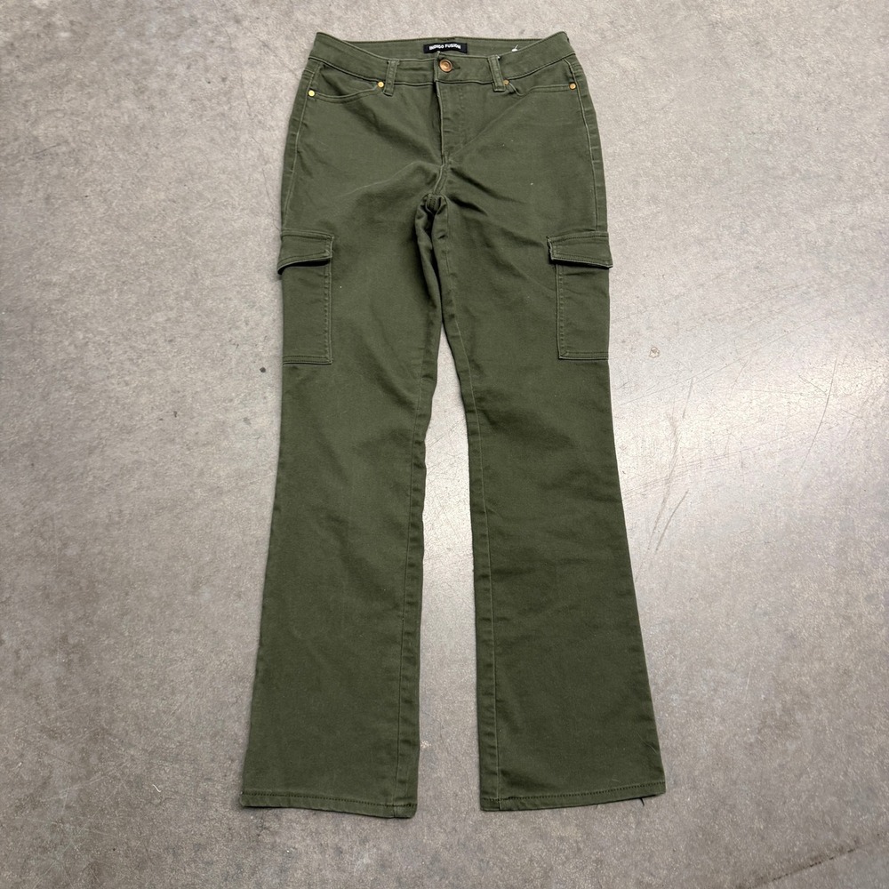 Indigo Fusion Womens Olive Green Cargo Bootcut Pants Size 4 Utility Stretch